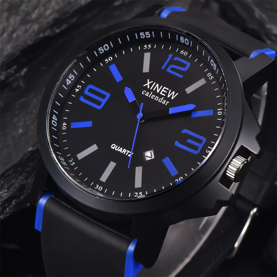 

Montre Homme Marque Luxury Mens Watches Super Soft Rubber Clock Men Date Day Calendar Quartz Wrist Watches For Men relogio reloj