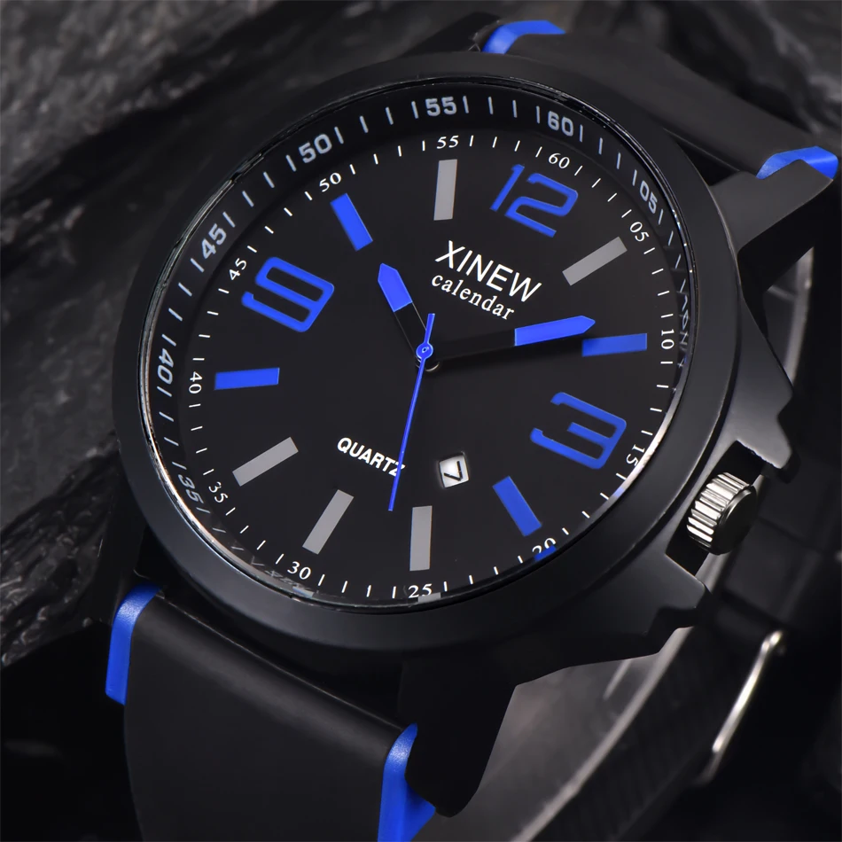 Montre Homme Marque Роскошные мужские часы супер мягкие резиновые с датой календарем