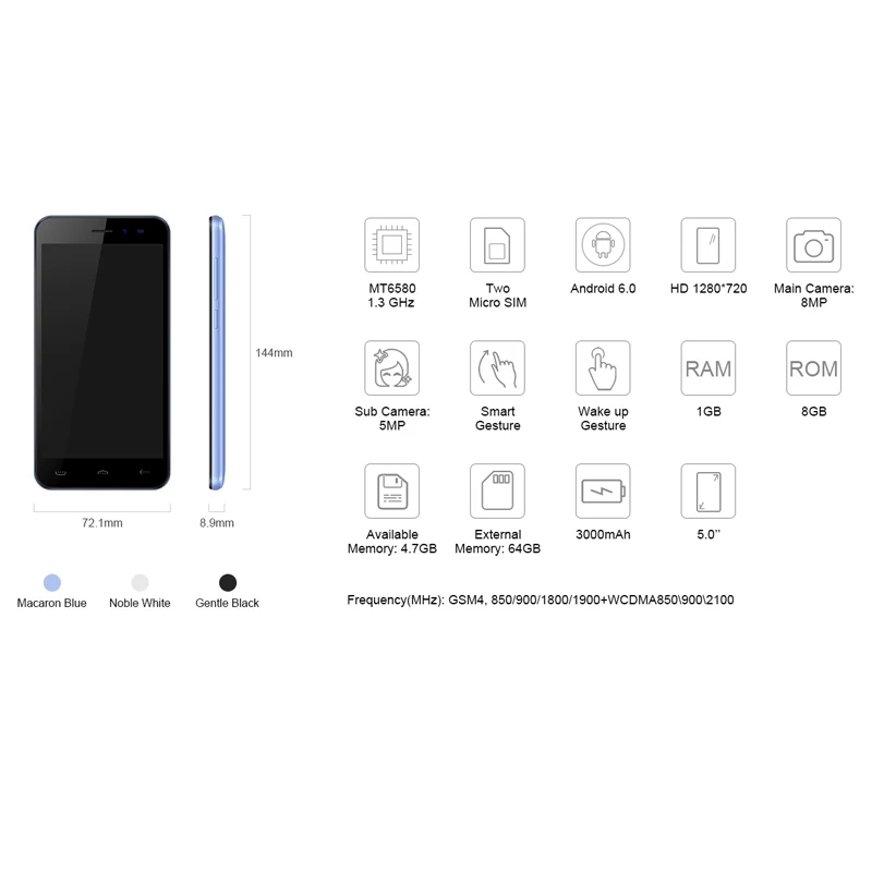 2016 Оригинальные HOMTOM HT16 Android 6 0 4 ядра 5 дюймов Две сим карты 1 ГБ Оперативная память 8