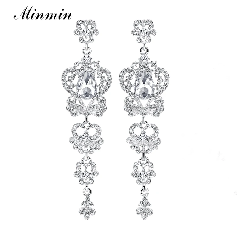 Minmin Blue / White Butterfly Crystal Earrings for Women Top Quality Jewelry Drop Long Wedding EH163 | Украшения и аксессуары