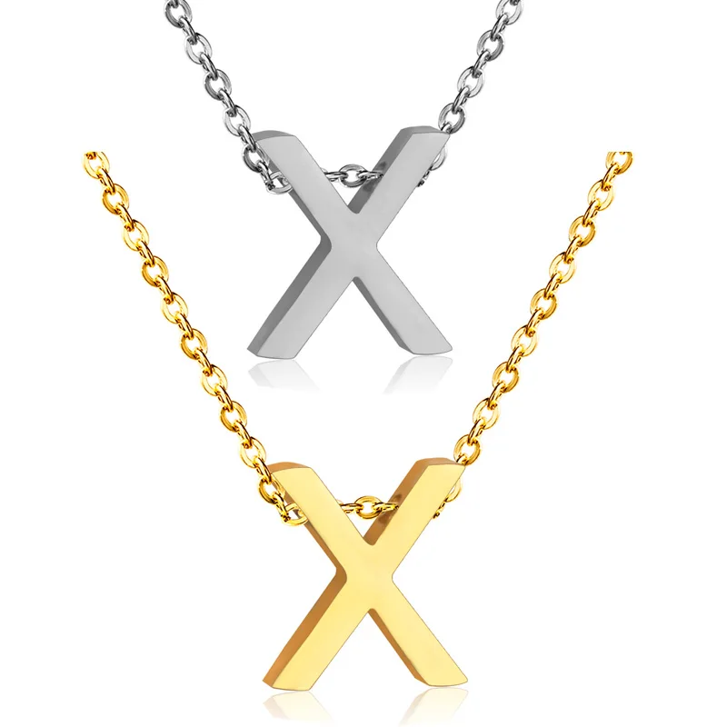 LUXUSTTEL женское классическое ожерелье с буквами алфавита a-z форма кулон ожерелье из нержавеющей стали письмо ожерелье золото/серебро - Окраска металла: X