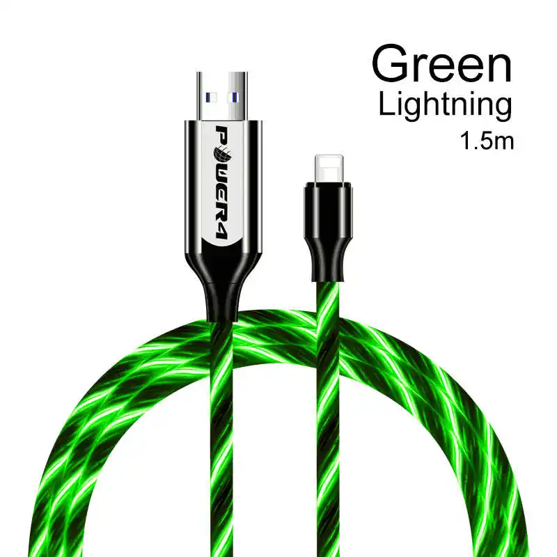 Lightning-Green Power4 1,5 м usb type-C кабель для передачи данных для iPhone со светящимся проводом для зарядки Micro USB для samsung Xiaomi кабель зарядное устройство двустороннее - Цвет: Lightning-Green