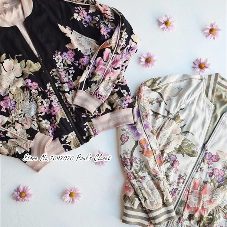 Женская винтажная куртка-бомбер с цветочным принтом из вискозы классная для