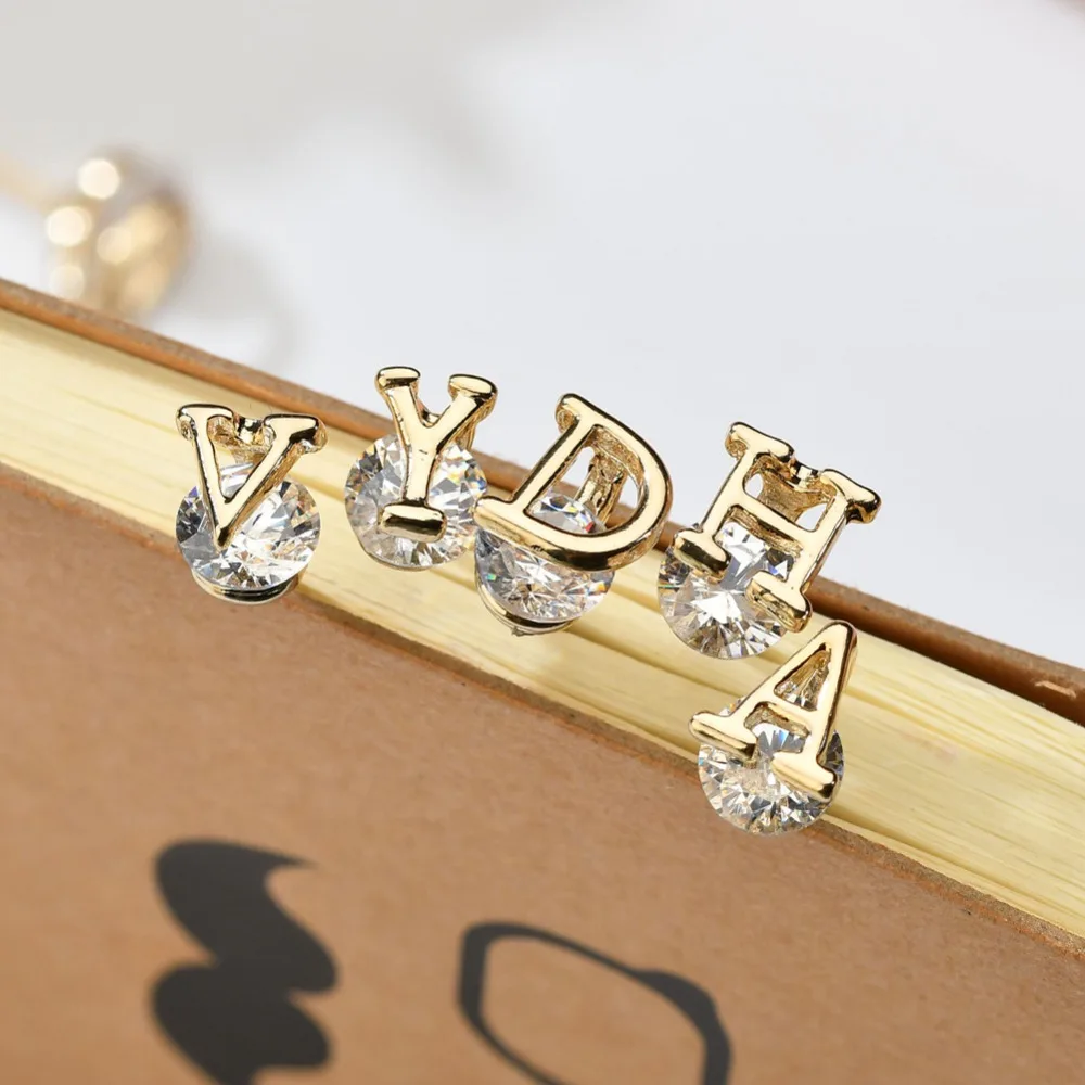 26 инициалов буквы персонализированные корейские серьги с фианитом кристалл