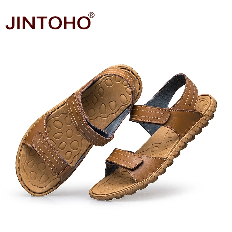 Новинка 2016 Летние кожаные мужские сандалии JINTOHO брендовые высококачественные из