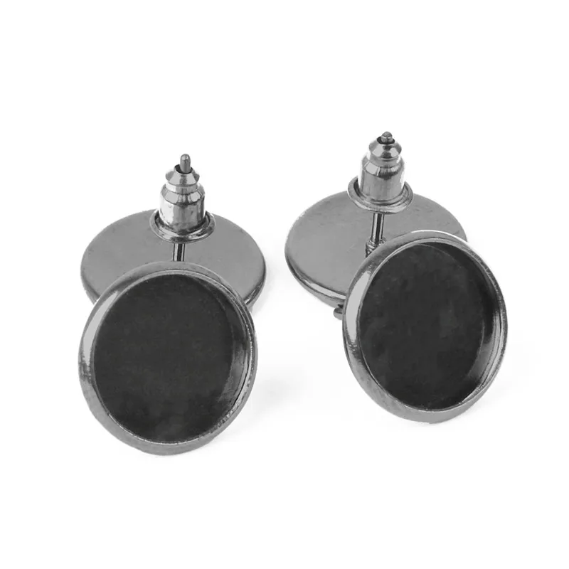 GunMetal 10 шт./лот, 12 мм, железные серьги, кабошоны, пуговицы(с берушками), пустая основа для самостоятельного изготовления сережек, ювелирных изделий - Окраска металла: GunMetal