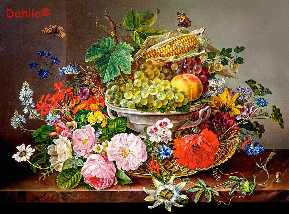 Натюрморт цветок фруктовое искусство ручной работы Рукоделие Вышивка сделай сам