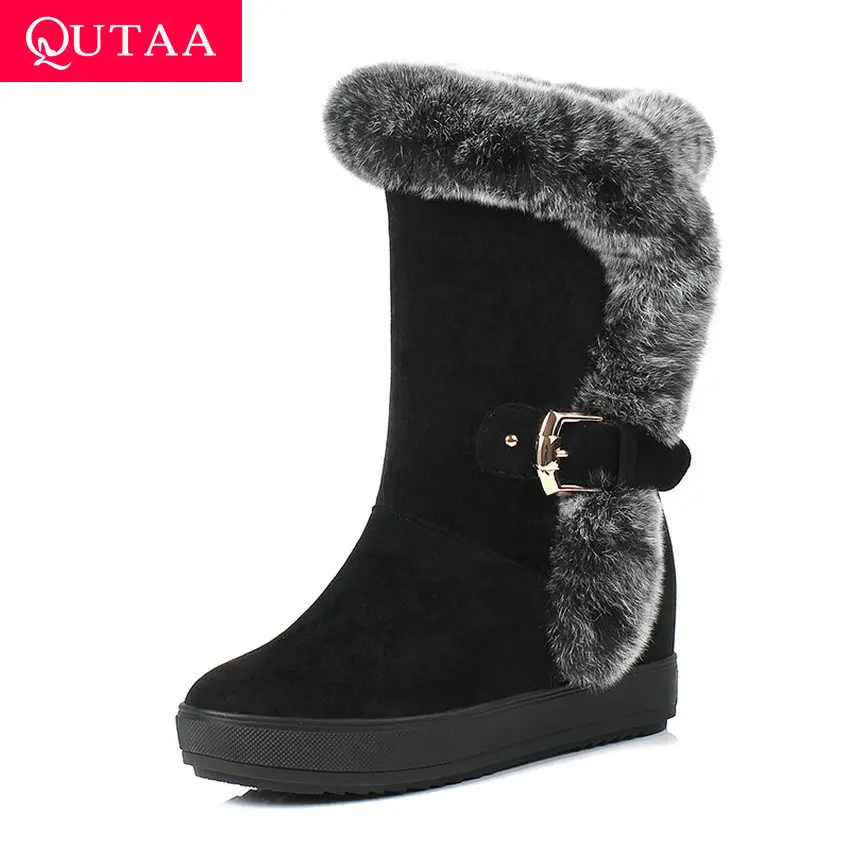 QUTAA/зимние сапоги 2020 г. Модные короткие плюшевые до середины икры на платформе с