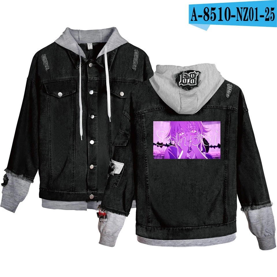 Senpai Women Denim Jacket Girls Casual Ripped Hole Jeans Coat Female Plus Size Hooded Outerwear Spring Autumn Jackets