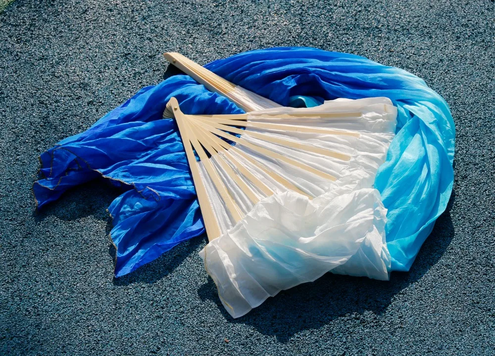 Веер для танца живота шелковая фата из 2018 натурального шелка слева и справа белая