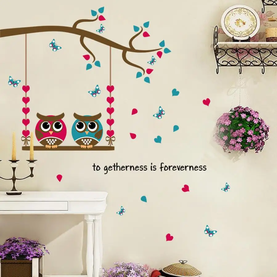 Настенный стикер мультяшка ветка Совы птиц Съемный Детский Декор Настенная