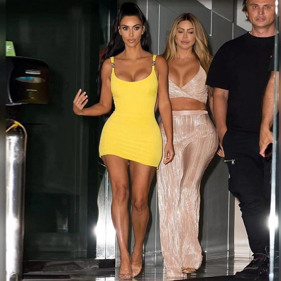 2021 новейшее сексуальное облегающее платье Золотое Кардашьян желтое на