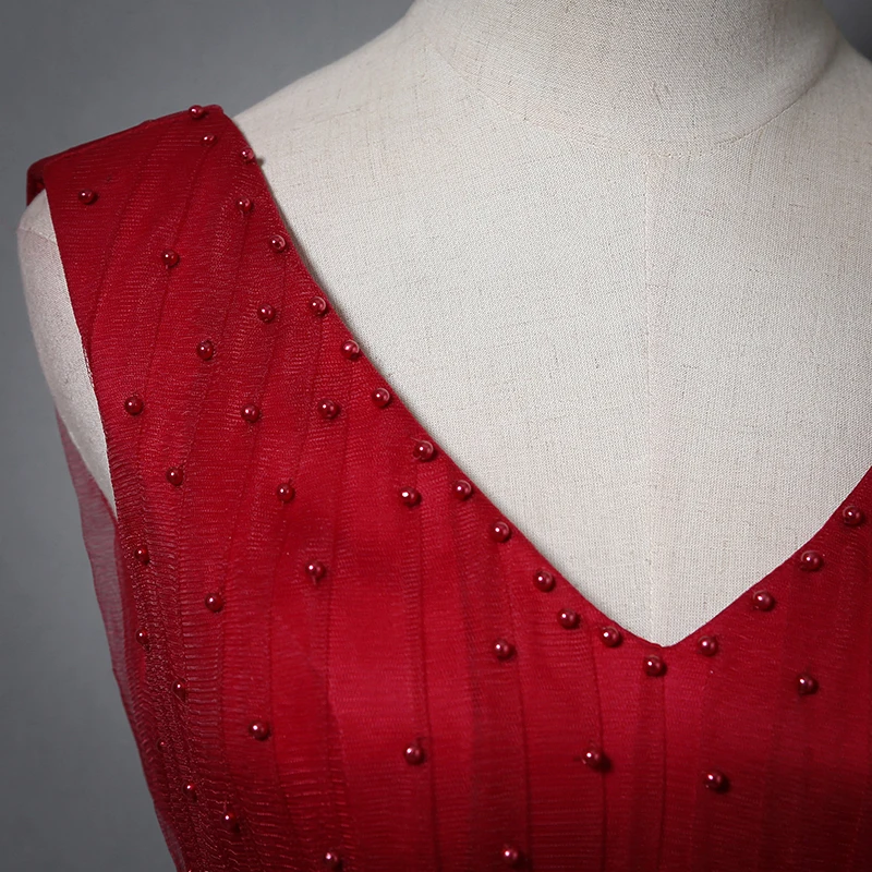 Vestido de festa, Новое поступление, платье с v-образным вырезом, с кружевом, бусинами, бантом, аппликацией, Длинные тюлевые вечерние платья,, розовое, красное