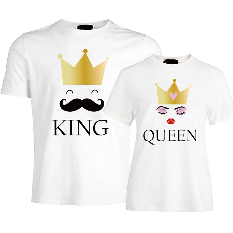 Повседневная футболка KING QUEEN с короткими рукавами и принтом короны модные