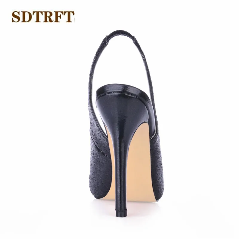 

SDTRFT Stilettos zapatos 11cm Thin High-Heeled ladies Nightclub shoes woman Sexy Peep Toe Bling Slingbacks pumps sapato feminino