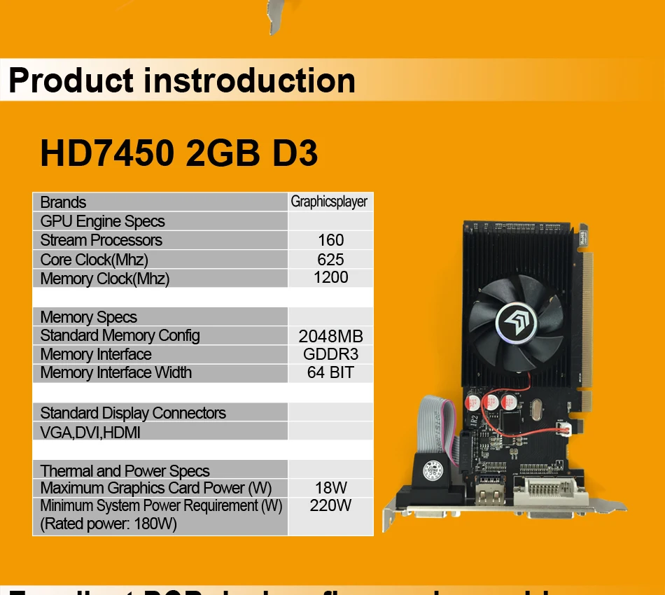 Новая Оригинальная видеокарта pci express HD7450 2 ГБ DDR3 64 бит LP placa de видеокарта PC для ATI radeon