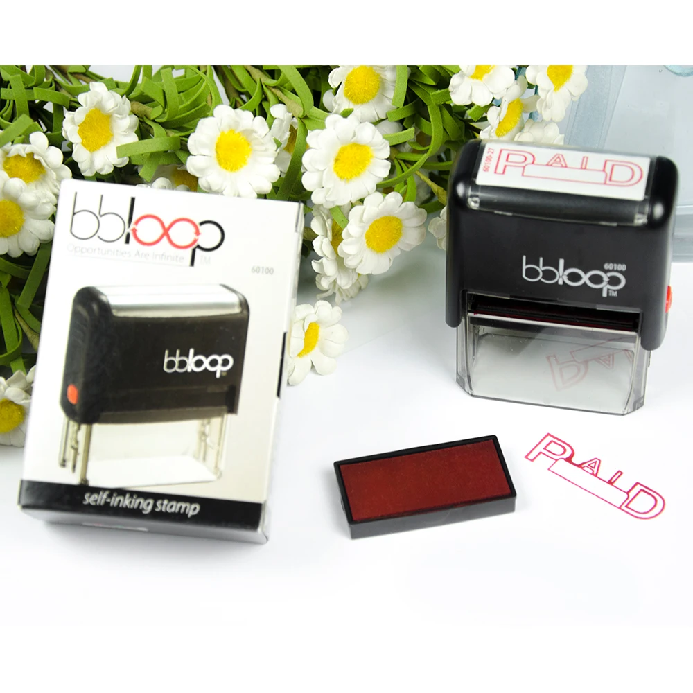 BBloop "платный" самонарезающийся штамп, прямоугольный, с лазерной гравировкой. Красный