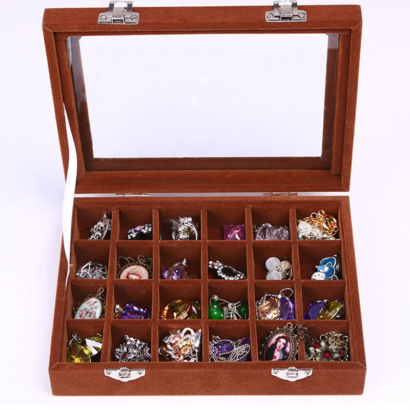 Вельветовая шкатулка для ювелирных изделий с 24 отделениями 1 шт.|jewelery storage|case