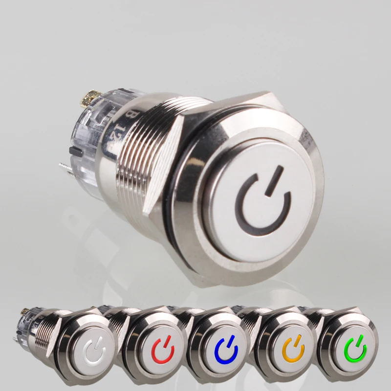 19mm High Head Push Button Switch Waterproof Power Symbol Led Self locking Momentary with Free Connector | Обустройство дома