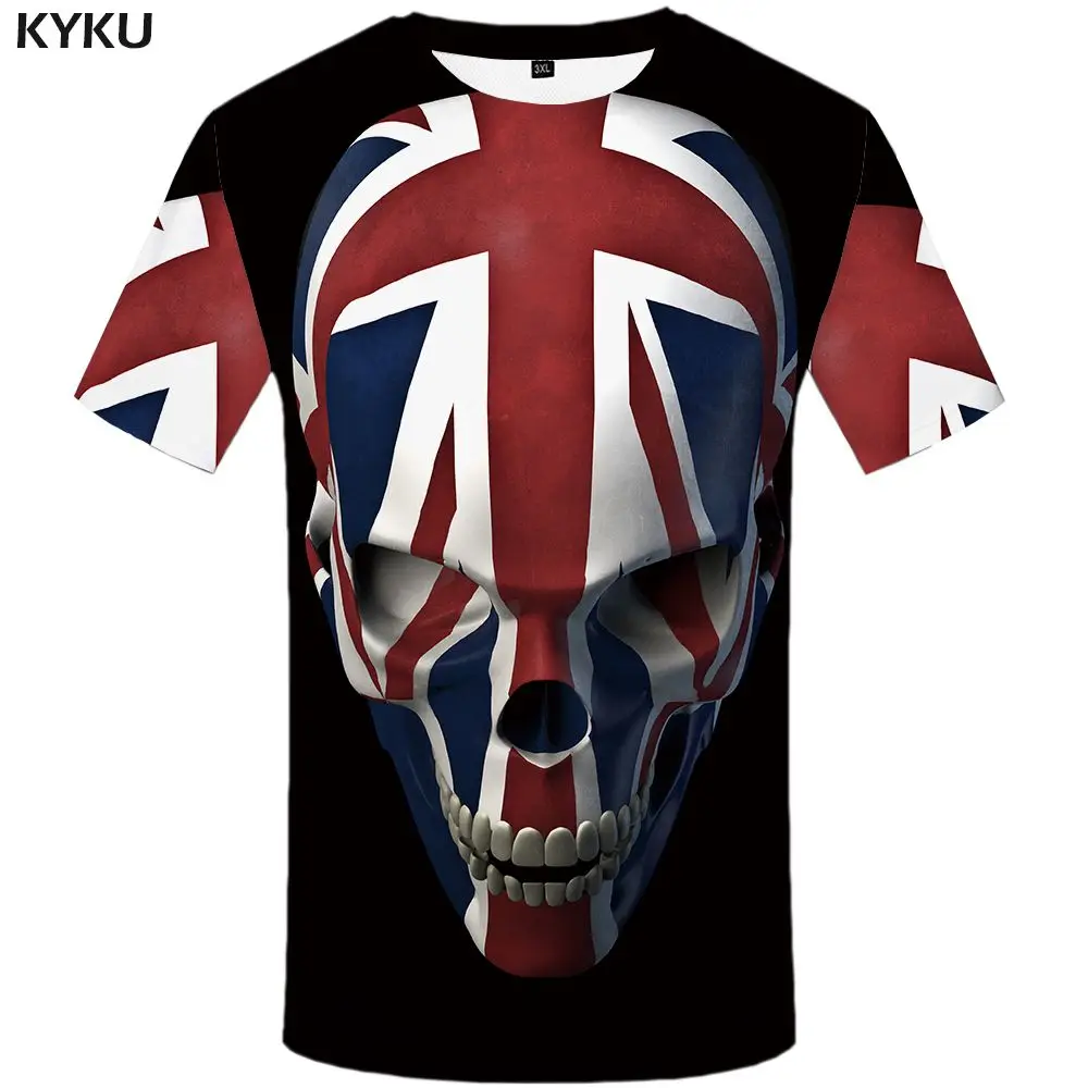 3d t shirt 09 Повседневная мужская футболка KYKU, черная футболка с 3D-принтом черепа и флага Великобритании, в стиле панк-рок, лето - Цвет: 3d t shirt 09