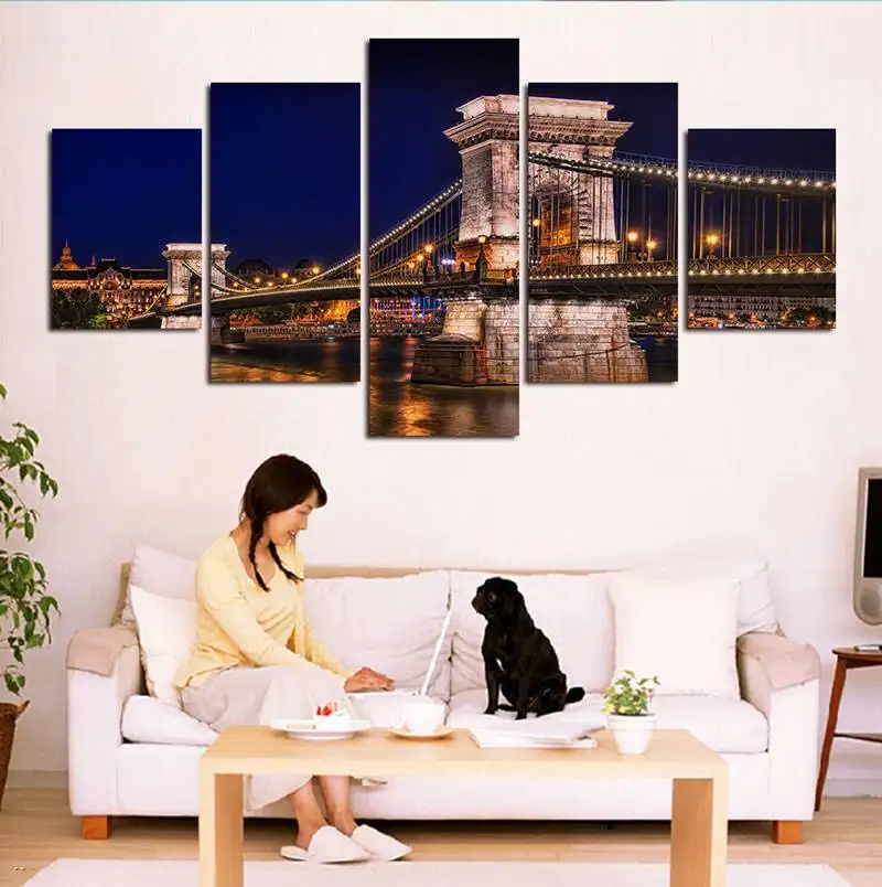 5 шт. живописная Картина на холсте с изображением Живописного моста Будапешта |