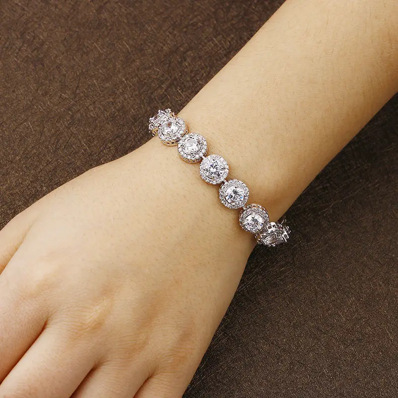 Женский браслет из белого золота с фианитами AAA|charm bracelet|bracelet withbracelet white |