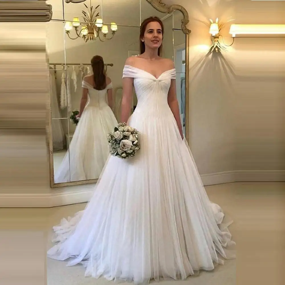 Простое Тюлевое платье с открытыми плечами Vestido De Noiva Robe De свадебное платье белое свадебное платье профессиональный заказ