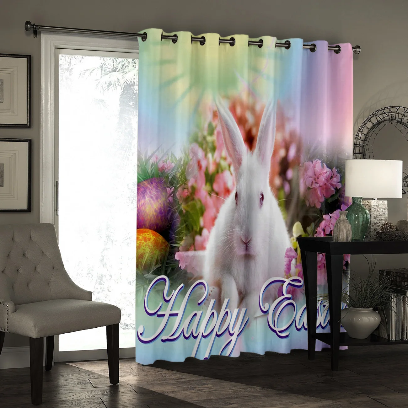 Пасхальные кролики цветы счастливая Пасха оконные шторы занавески декор для