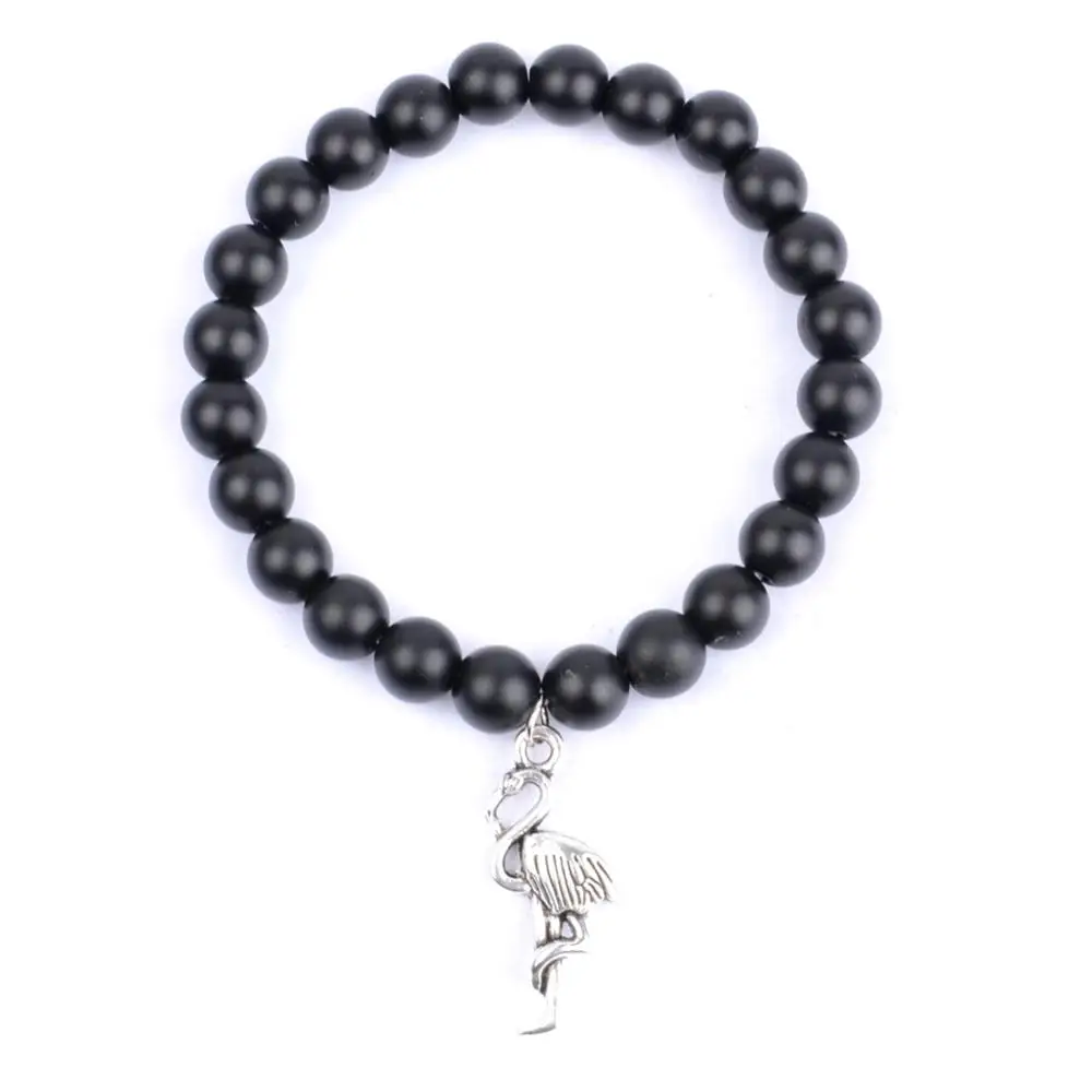 Matte Black Agate Модные серебряные Фламинго Браслеты Натуральный красивый браслет с камнями для мужчин Jewelry Braslet Bijoux Erkek Mileklik - Окраска металла: Matte Black Agate