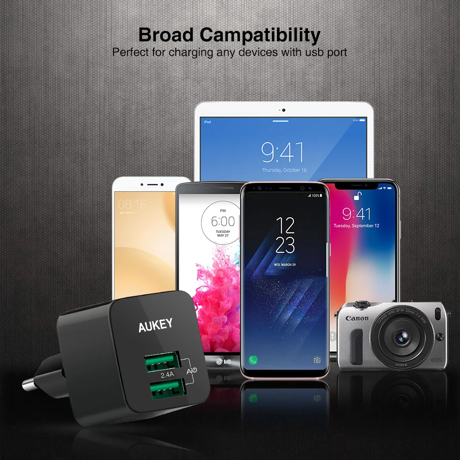 AUKEY USB зарядное устройство Ultra Mini 2.4A Dual Wall Быстрая зарядка для мобильного телефона