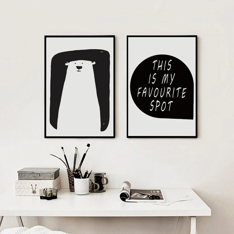 Картина черно белая на холсте с изображением медведя 07 г|picture wall|print posterart painting |