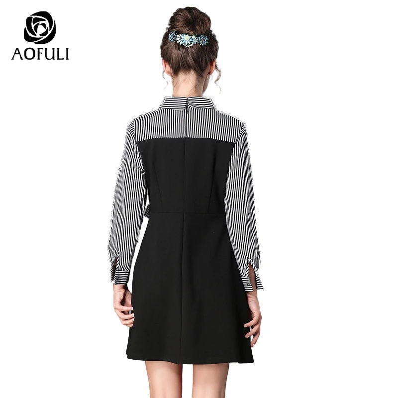 Женское лоскутное платье в полоску с поясом S/M/L/4XL/5XL элегантное офисное
