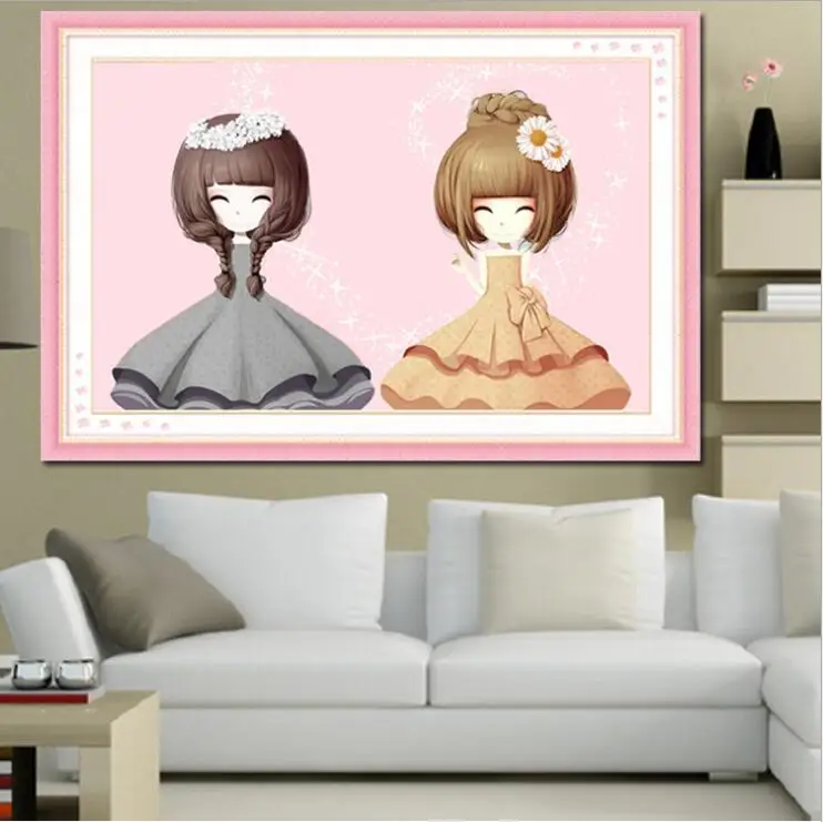 Twin girls diamond embroidery cartoon 5D DIY painting cross stitch mosaic decorative Y038 | Дом и сад