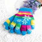 Осенне-зимние детские Утепленные перчатки SML из цветной пряжи с принтом снега