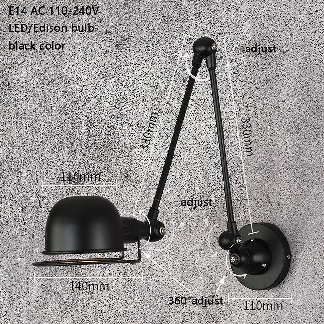 W12146L black Классический скандинавский Лофт промышленный стиль регулируемый jielde настенный светильник винтажное бра настенный светильник светодиодный для гостиной спальни ванной комнаты - Цвет абажура: W12146L black