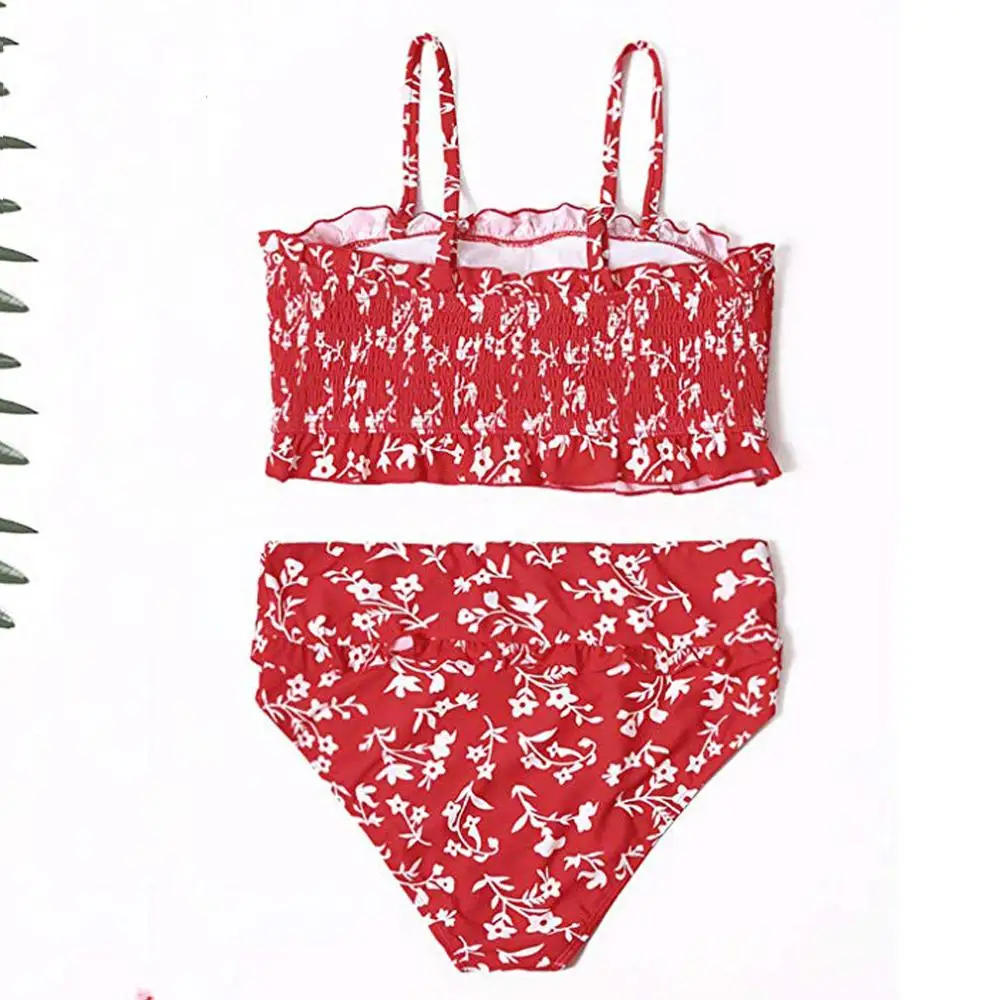 Женский купальный костюм женское бикини с двойным кружевом гофрированный топ