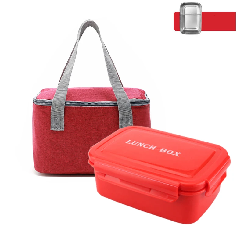 Red with Bag Японский красный и черный Ланч-бокс из нержавеющей стали, детский Ланч-бокс для школьных бенто, кухонный Ланч-бокс из микрофибры, термоконтейнер для еды - Цвет: Red with Bag