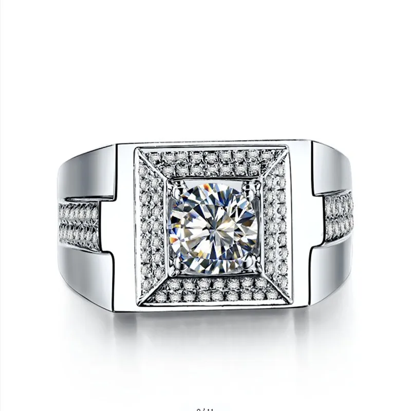 Stunning 1Ct Synthetic Diamant Men Ring Genuine 925 Sterling Silver Male Wedding Jewelry White Gold Color | Украшения и