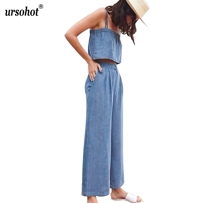 Женский свободный джинсовый топ Ursohot повседневные пляжные Длинные прямые брюки с