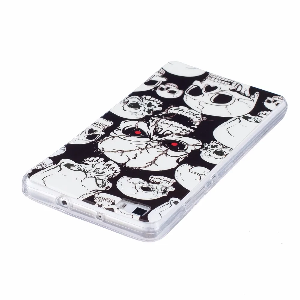 Световой Мягкие TPU Case For Huawei P8 Lite Прозрачный Цветок Жираф Бабочка Череп Крышка Для