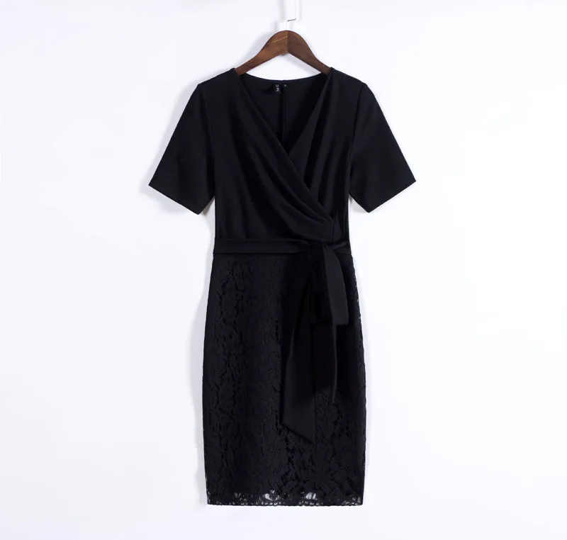 

Women Summer new short-sleeved lace bag hip dress Slim was thin OL temperament professional wear fashion simple step dress Ms