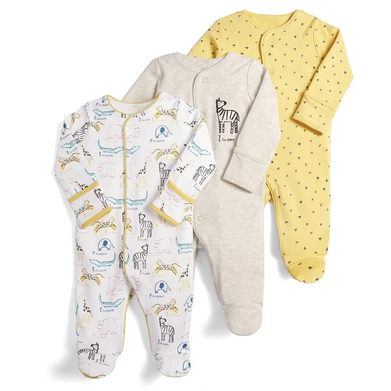 3Pcs/Pack Baby Boys Girls Cotton Rompers Set Newborn Sleepsuit Infant Long Sleeve cartoon Jumpsuit Baby Pajamas 0-12Months
