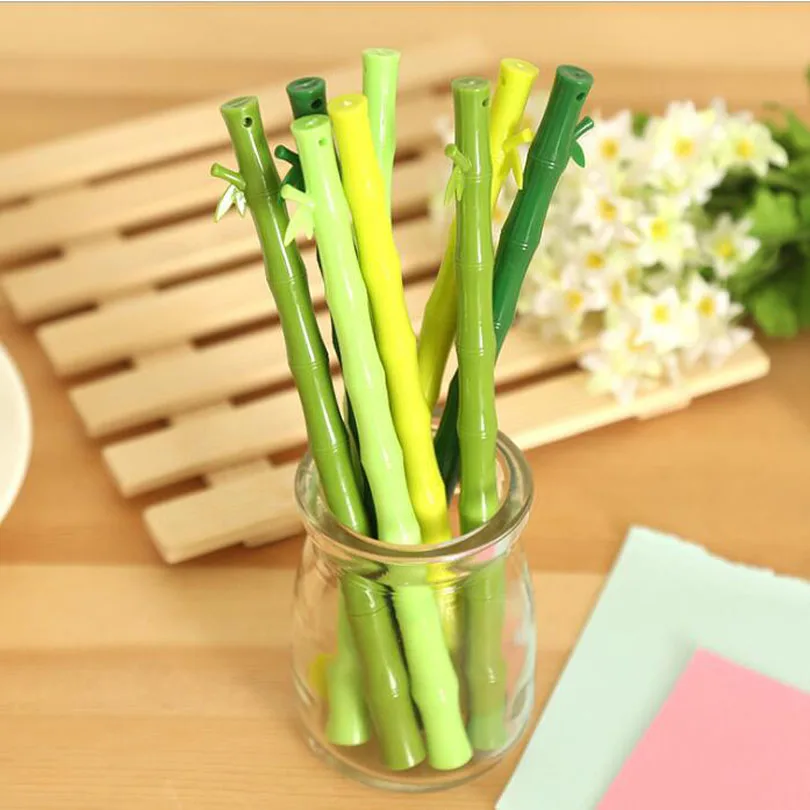 60 шт./лот Китай креативная Красивая зеленая гелевая ручка из бамбука/хорошее