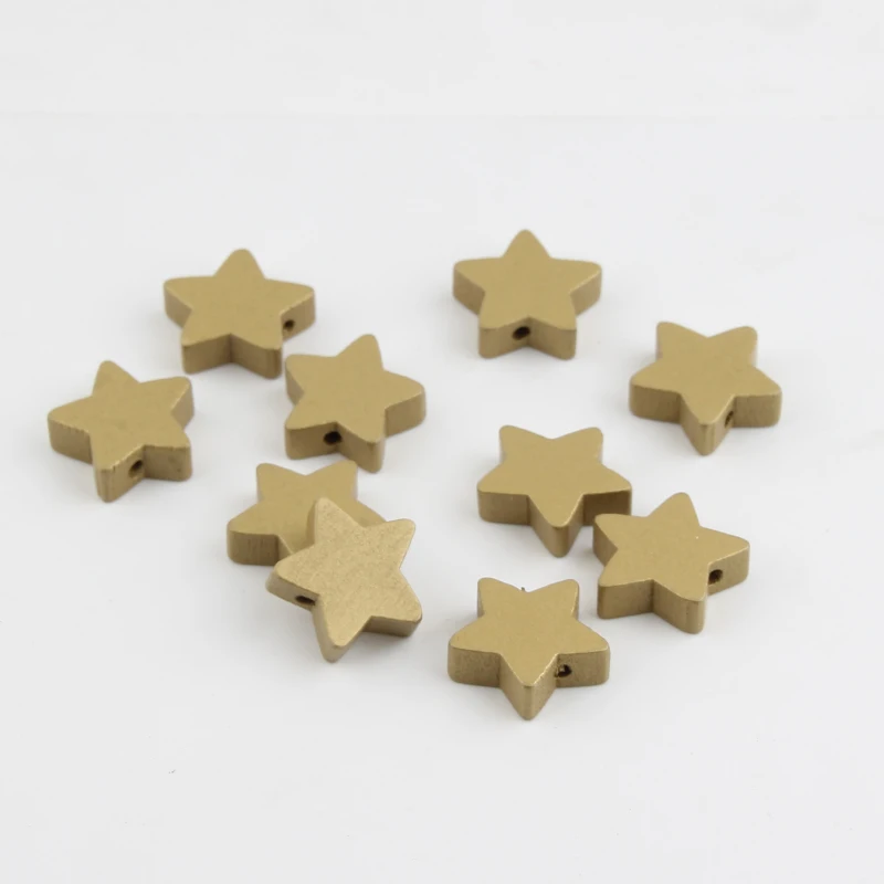 30pcs Gold/Silver Color Star Shape Wooden Beads Loose Spacer For Jewelry Making Diy Necklace Bracelet 15x15mm | Украшения и