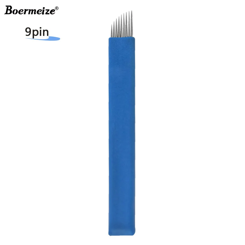 

Tattoo Blades Permanent Makeup Blue 9pin Slope Sterilized Stainless Steel Tattoo Needles Embroidery Eyebrow Microblading Needle