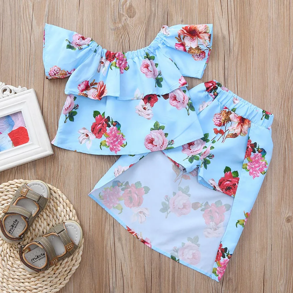 Комплект одежды из 2 предметов для маленьких девочек топ с открытыми плечами и