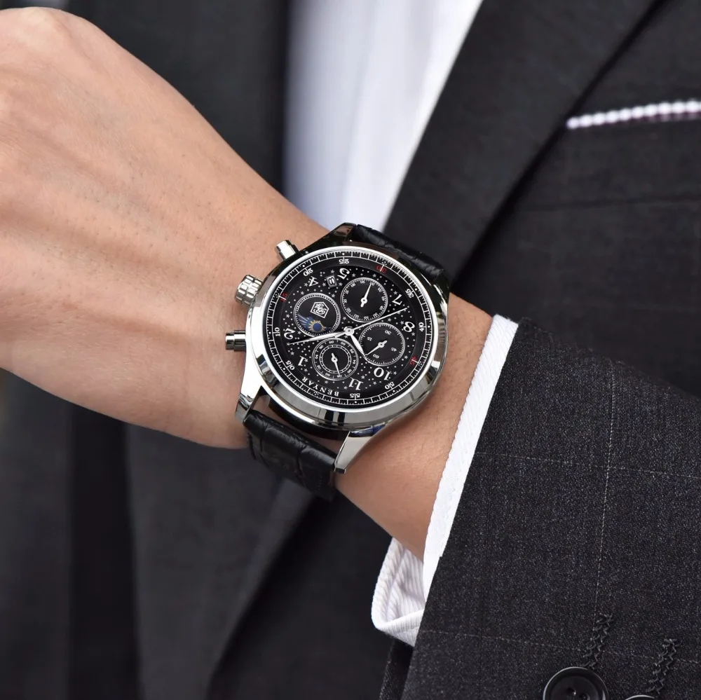 BENYAR кварцевые часы мужские водонепроницаемые спортивные с хронографом для