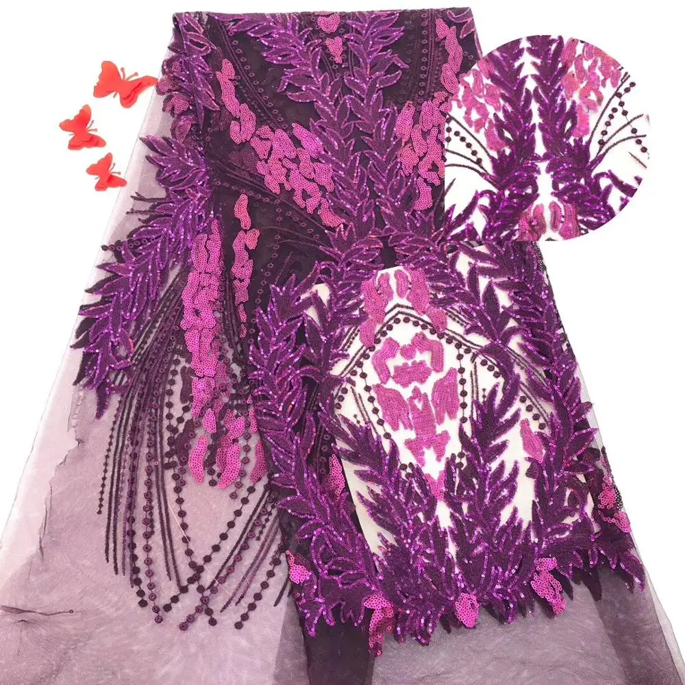 

New Fashion Embroidered Fabric Wedding Lace,French Lace New Nigeria Fabric, Tulle Lace Dresses Fabric fot purple color