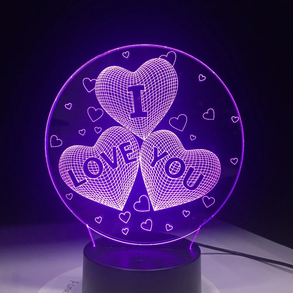 Новейшая Красочная 3D лампа голограмма I LOVE YOU USB акриловые лампы Светодиодная