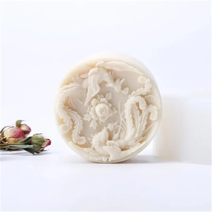 Silicone Mould Round Shape Relief Phoenix pattern Soap Mold DIY Articraft 3d Silica Gel Handmade Aroma Stone | Дом и сад